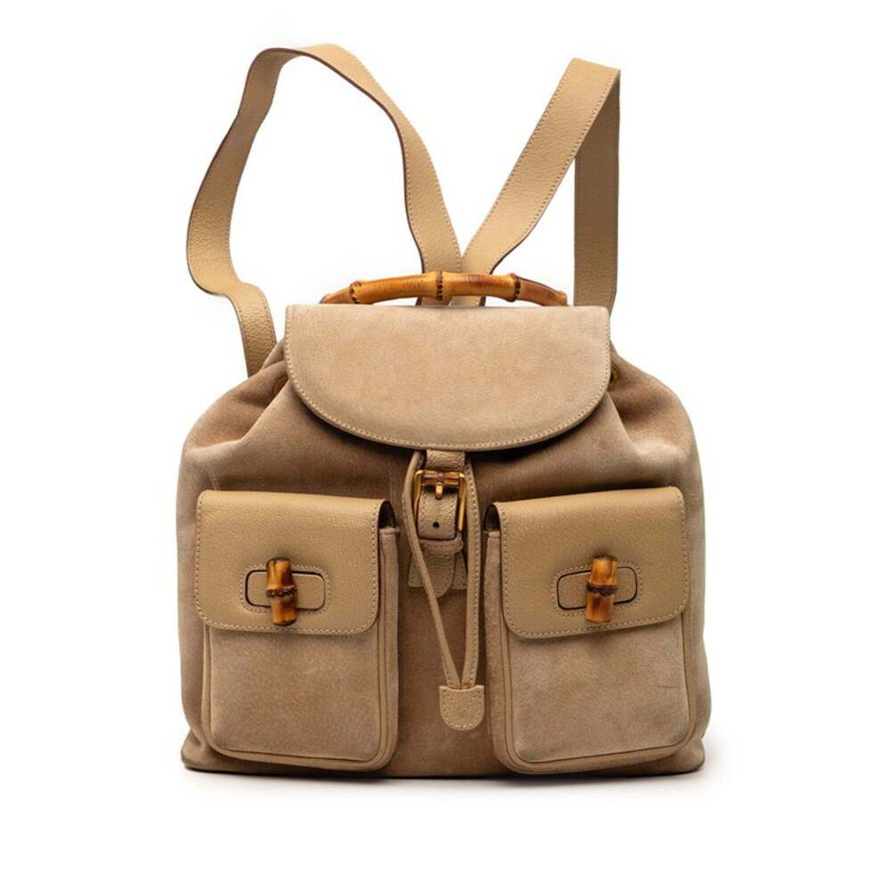 Gucci Old Bamboo Backpack Daypack 003・2058・0016 Beige Suede Leather Women's...